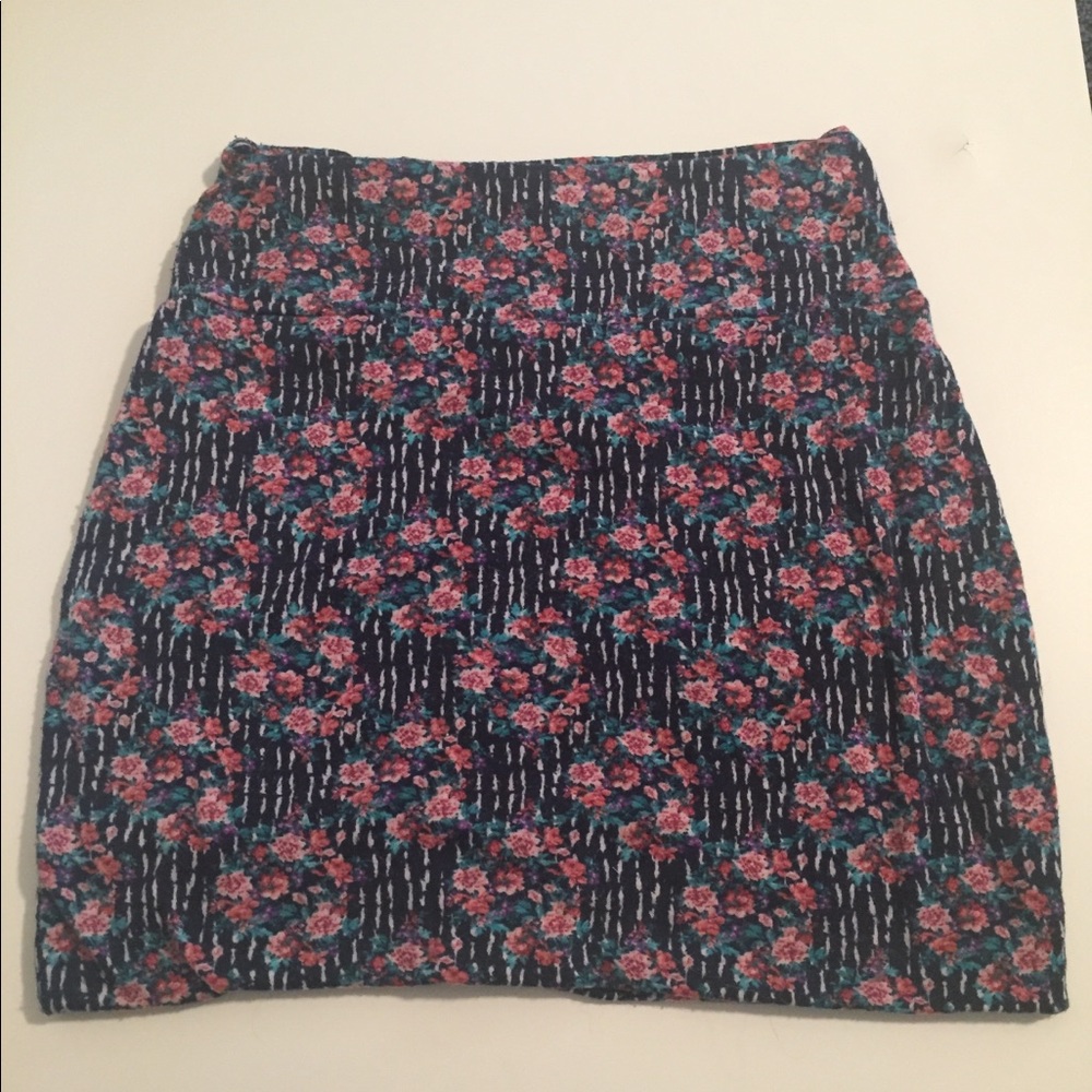 Blue skirt with pink floral patterns size small